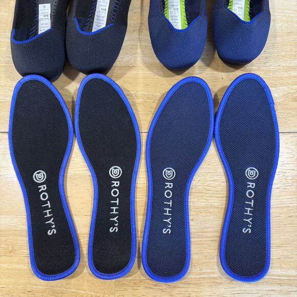 ROTHY'S Lot Of 2 Pair The Flat Black & The Loafer Navy Size 8 Pristine & EUC - Picture 9 of 12